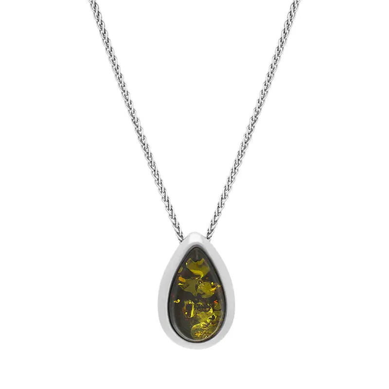 Sterling Silver Amber Framed Pear Shaped Necklace sold by Jura Watches