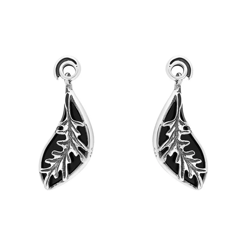 Sterling Silver Whitby Jet Acanthus Leaf Drop Earrings sold by Jura Watches