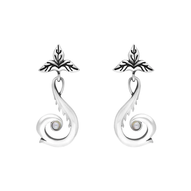 Sterling Silver Freshwater Pearl Scrollwork Drop Earrings sold by Jura Watches