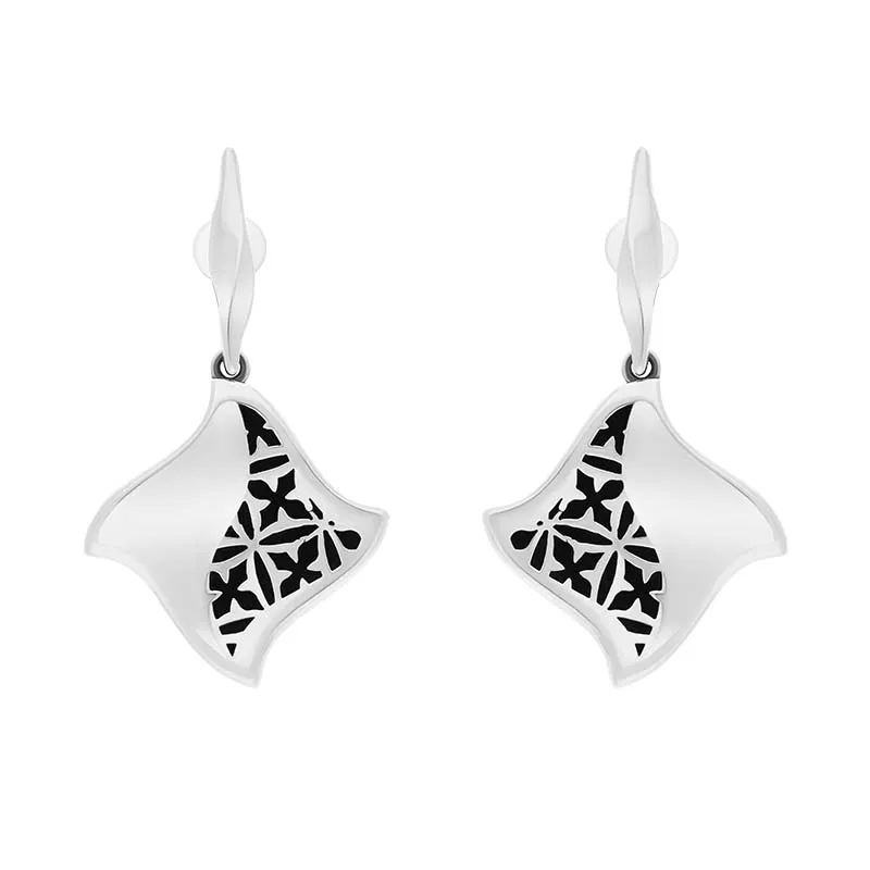 Sterling Silver Whitby Jet Filigree Gothic Square Drop Earrings sold by Jura Watches