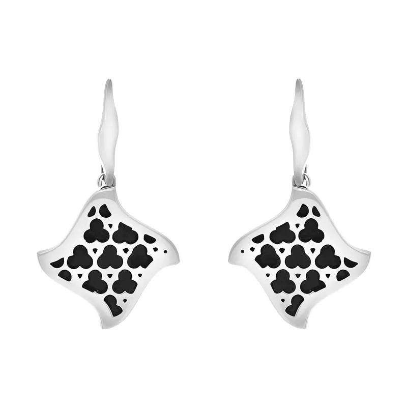 Sterling Silver Whitby Jet Filigree Trefoil Square Drop Earrings sold by Jura Watches