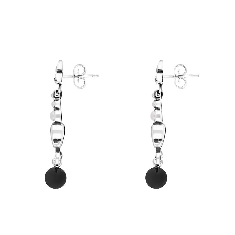 Sterling Silver Whitby Jet Freshwater Pearl Scrollwork Drop Earrings sold by Jura Watches product image thumbnail 2