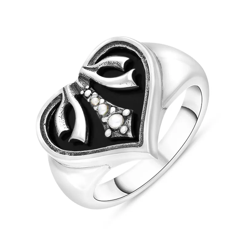 Sterling Silver Whitby Jet Freshwater Pearl Victoriana Ring sold by Jura Watches