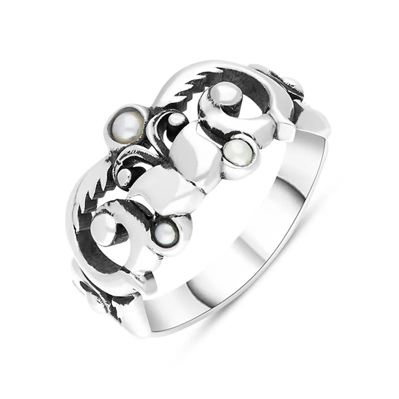 Sterling Silver Freshwater Pearl Scrollwork Ring sold by Jura Watches
