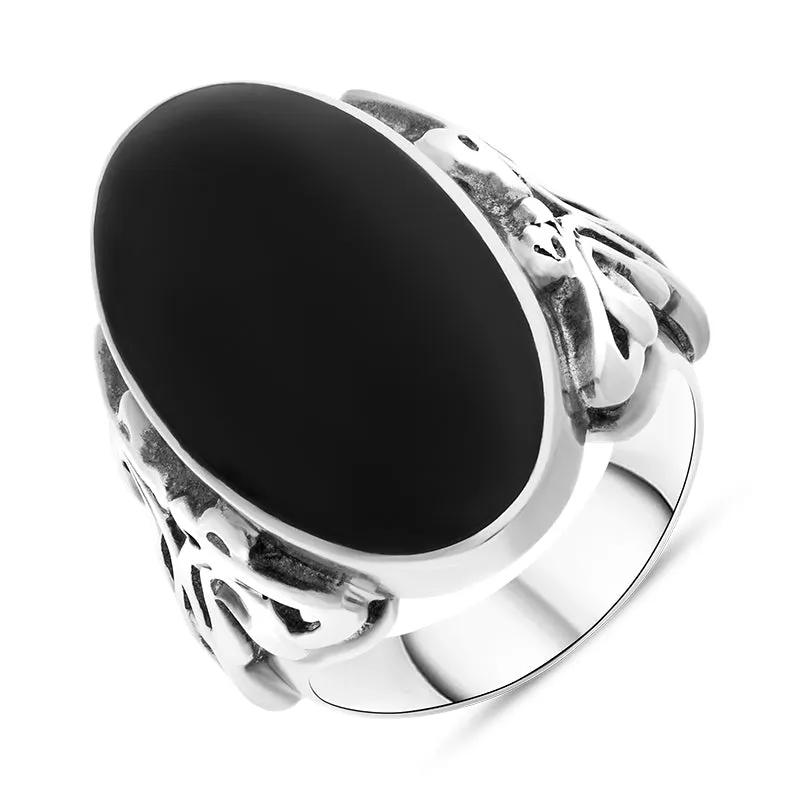 Sterling Silver Whitby Jet Oval Carved Side Ring sold by Jura Watches