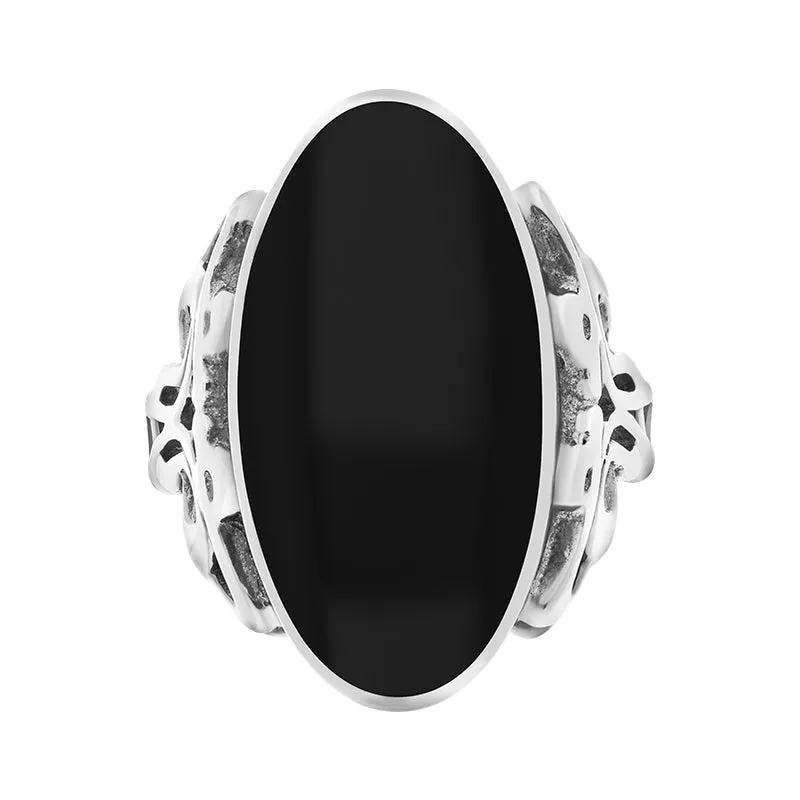 Sterling Silver Whitby Jet Oval Carved Side Ring sold by Jura Watches product image thumbnail 2