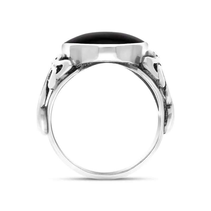 Sterling Silver Whitby Jet Oval Carved Side Ring sold by Jura Watches product image thumbnail 3