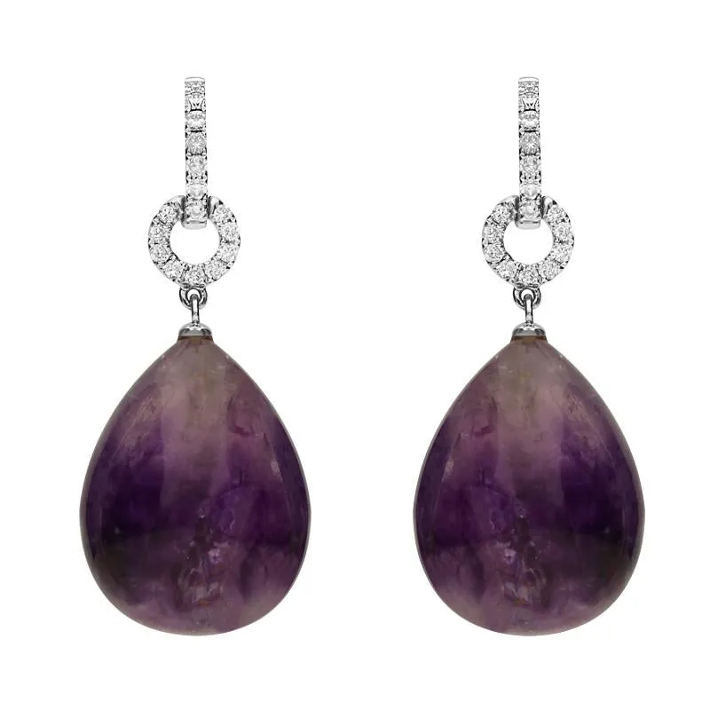 18ct White Gold Blue John and Diamond Pave Round Drop Earrings sold by Jura Watches