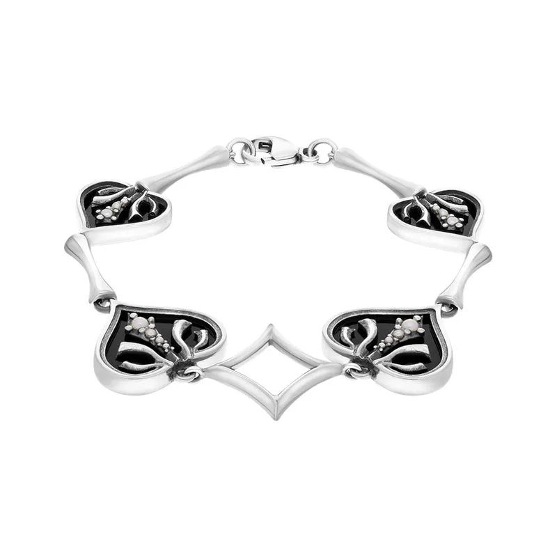 Sterling Silver Freshwater Pearl Whitby Jet Victoriana Hearts Bracelet sold by Jura Watches product image thumbnail 2