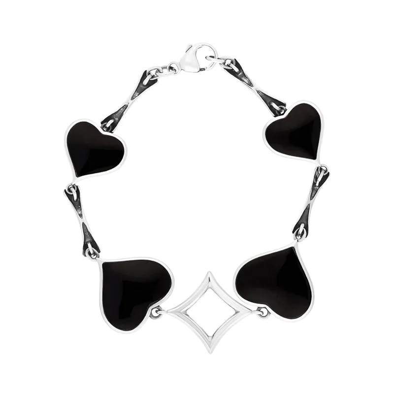 Sterling Silver Freshwater Pearl Whitby Jet Victoriana Hearts Bracelet sold by Jura Watches product image thumbnail 3