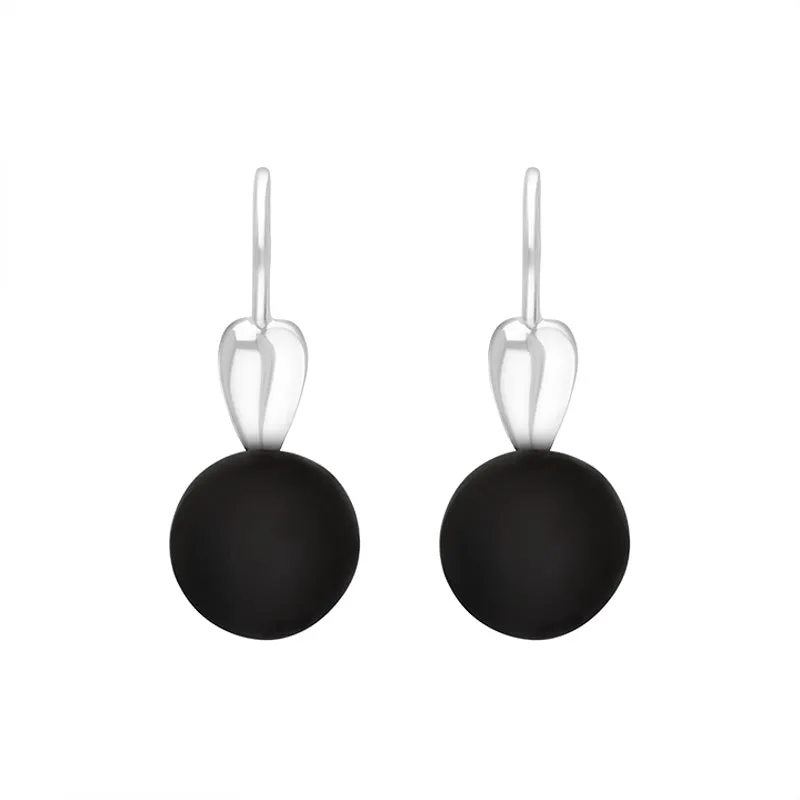 Sterling Silver Whitby Jet Bead Hook Earrings sold by Jura Watches