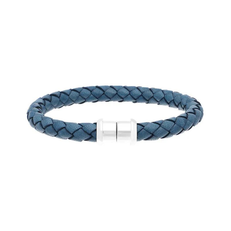 Sterling Silver Blue Leather Magnetic Bracelet sold by Jura Watches