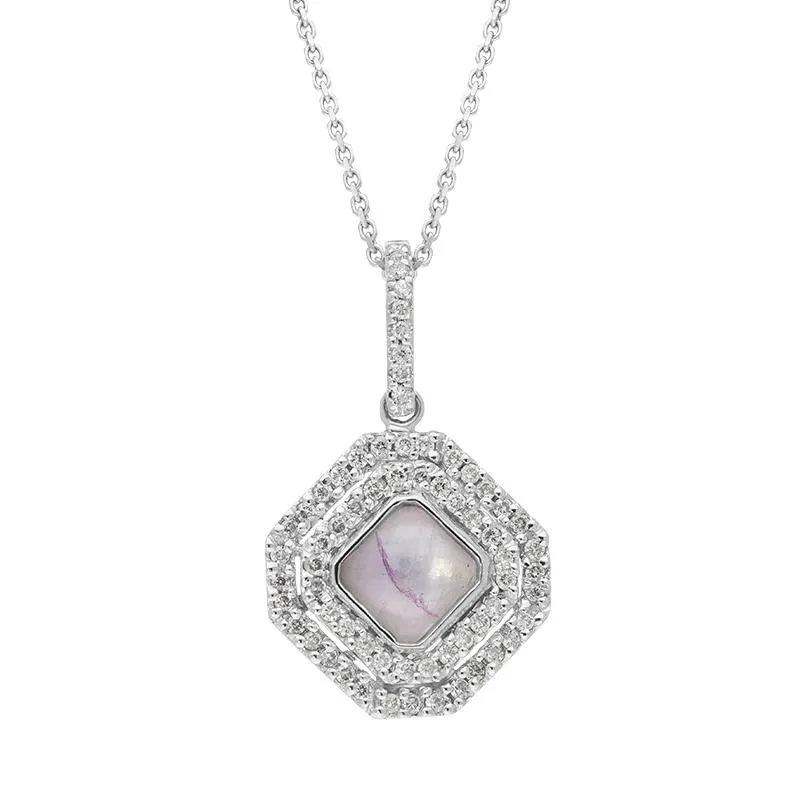 18ct White Gold Blue John 0.34ct Diamond Double Row Octogon Shaped Necklace sold by Jura Watches