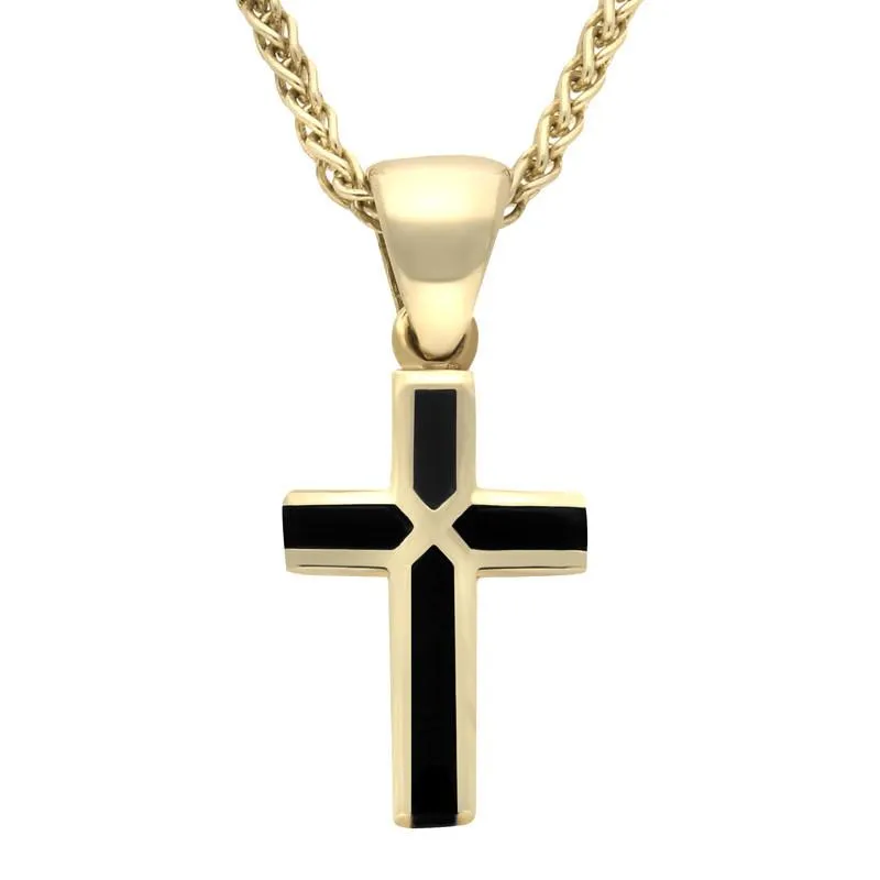 9ct Yellow Gold Whitby Jet Cross Necklace sold by Jura Watches