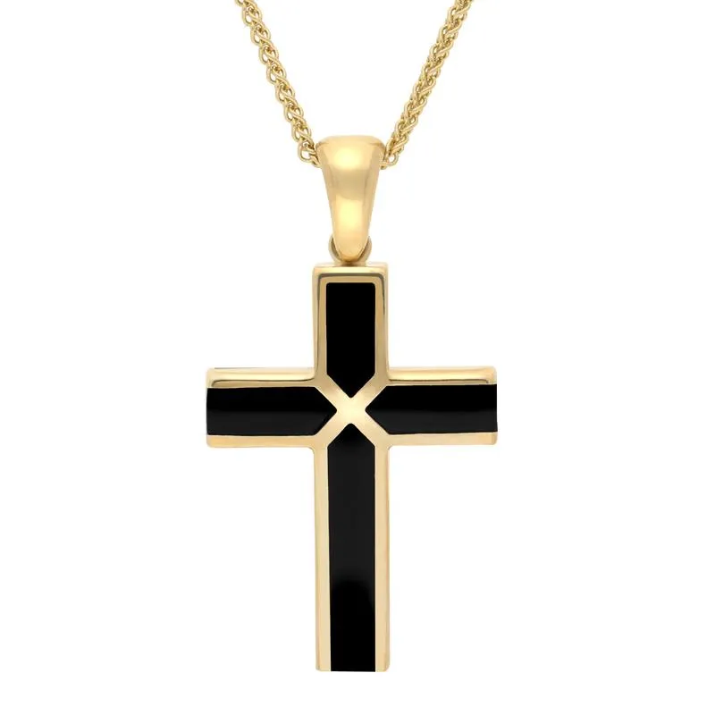 9ct Yellow Gold Whitby Jet Medium Four Stone Cross Necklace sold by Jura Watches