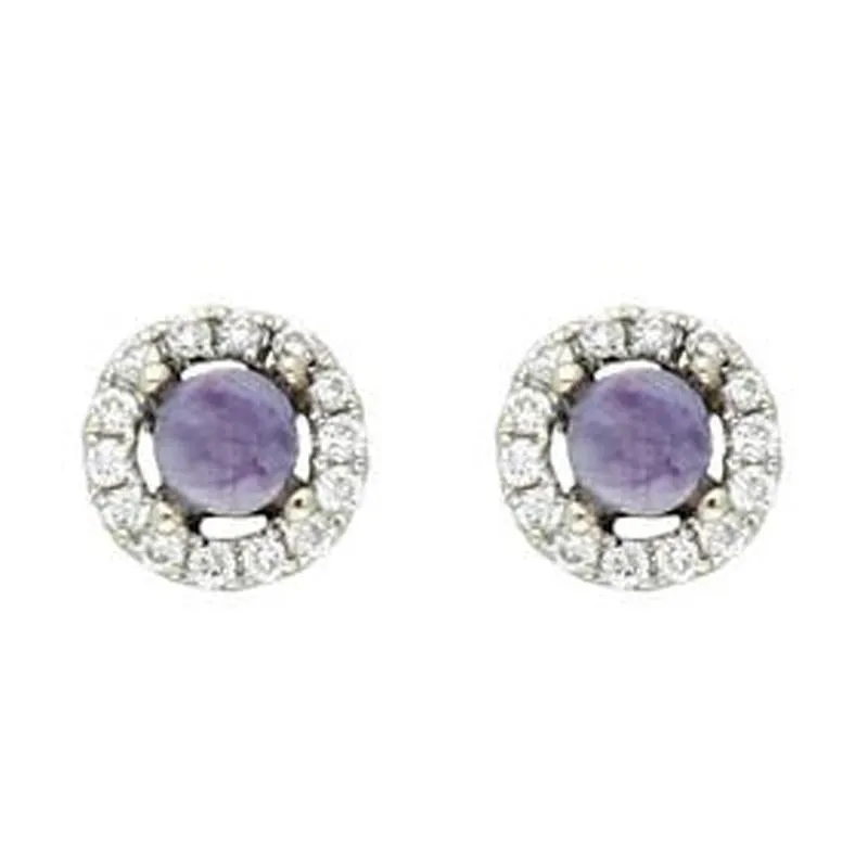 18ct White Gold Blue John and Diamond Round Stud Earrings sold by Jura Watches