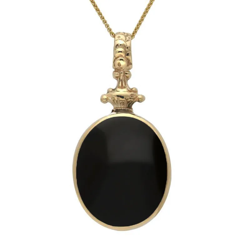 9ct Yellow Gold Whitby Jet Turquoise Double Sided Oval Fob Necklace sold by Jura Watches product image thumbnail 2