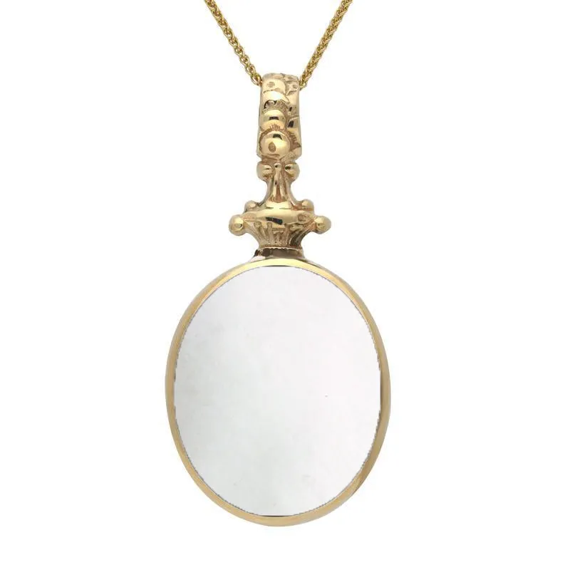 9ct Yellow Gold Blue John White Mother Of Pearl Double Sided Oval Fob Necklace sold by Jura Watches product image thumbnail 2