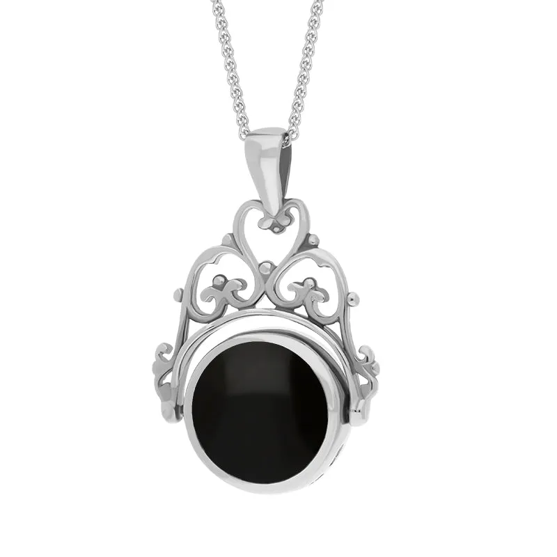 Sterling Silver Whitby Jet Mother Of Pearl Double Sided Round Swivel Fob Necklace sold by Jura Watches product image thumbnail 3