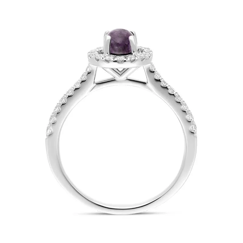 18ct White Gold Blue John Diamond Round Halo Ring sold by Jura Watches product image thumbnail 2