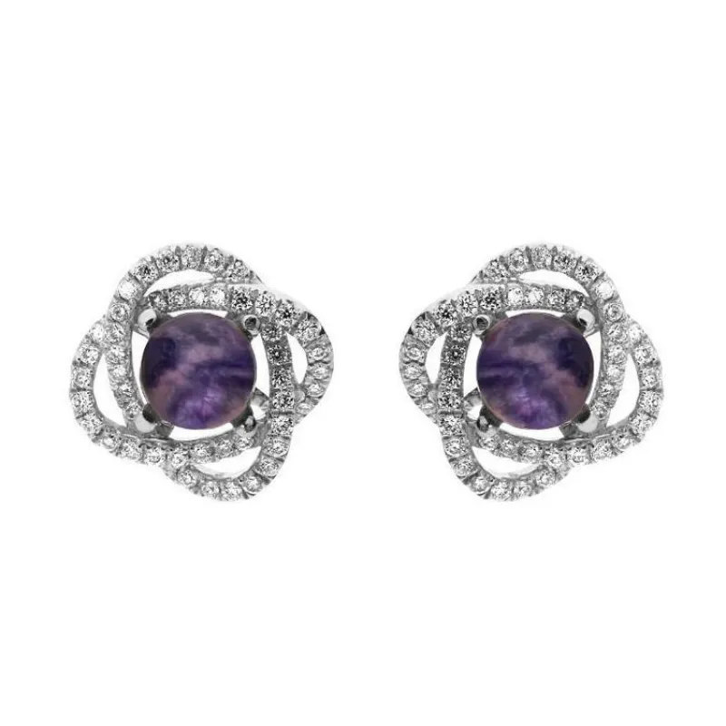 18ct White Gold Blue John Diamond Swirl Stud Earrings sold by Jura Watches
