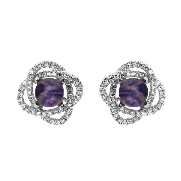 18ct White Gold Blue John Diamond Swirl Stud Earrings sold by Jura Watches