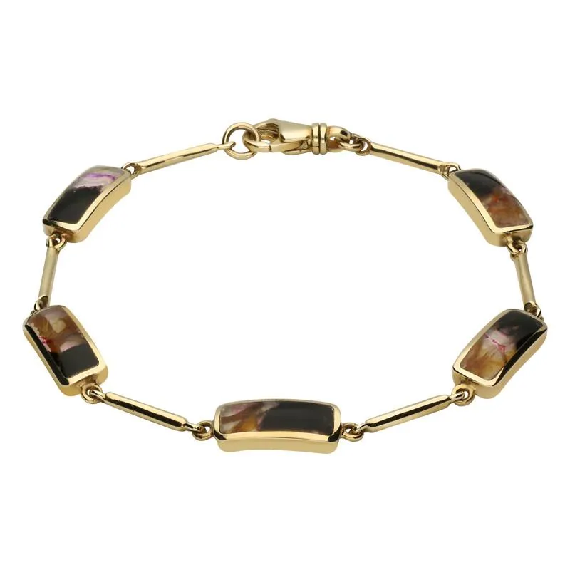 9ct Yellow Gold Blue John Five Stone Oblong Bar Bracelet sold by Jura Watches