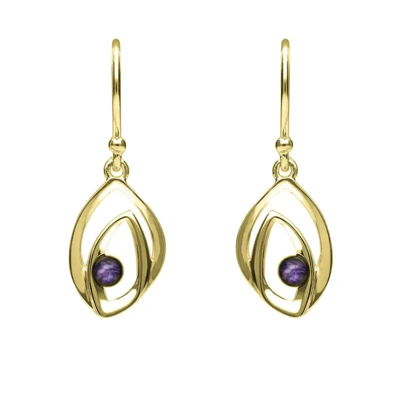 9ct Yellow Gold Blue John Abstract Flame Drop Earrings sold by Jura Watches