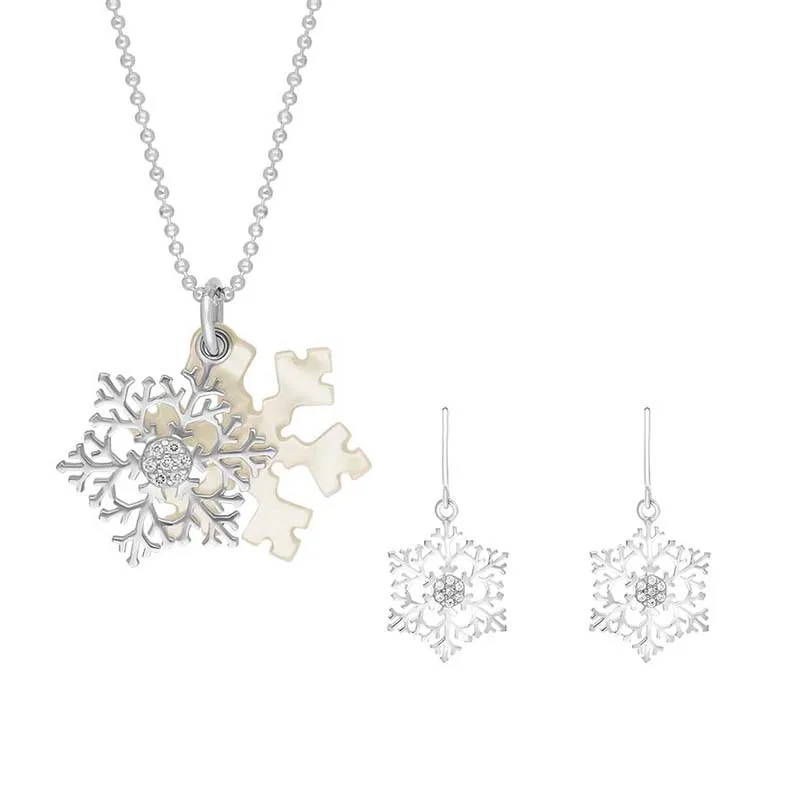 Sterling Silver Mother of Pearl Cubic Zirconia Large Snowflake Two Piece Set, sold by Jura Watches