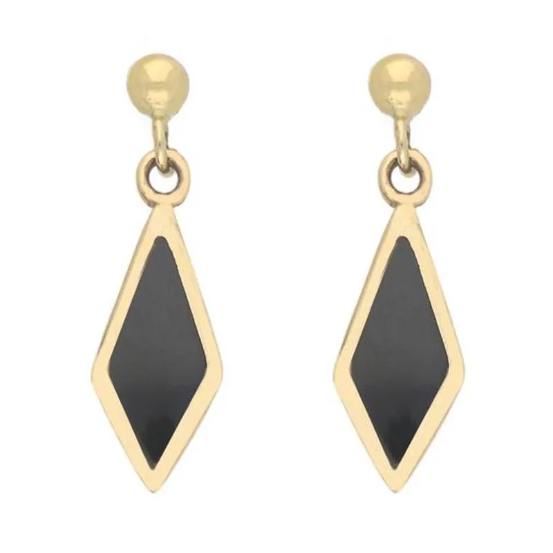 9ct Yellow Gold Whitby Jet Dinky Diamond Drop Earrings sold by Jura Watches
