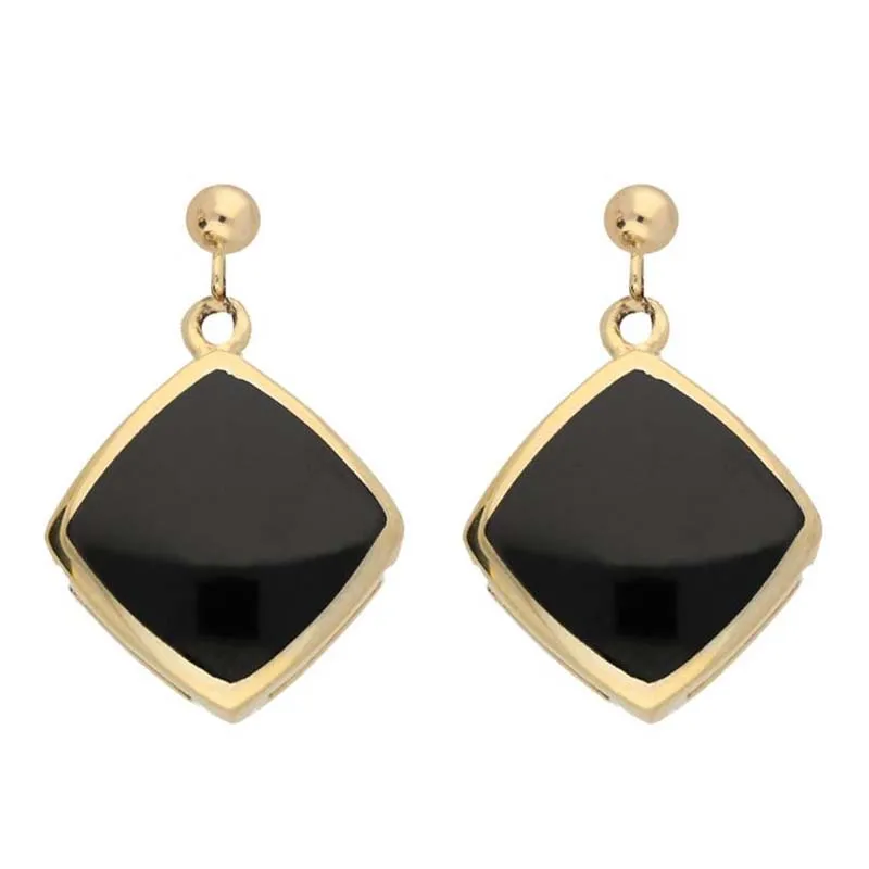 9ct Yellow Gold Whitby Jet Cushion Drop Earrings sold by Jura Watches