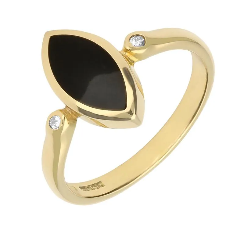 18ct Yellow Gold Whitby Jet Diamond Marquise Ring sold by Jura Watches