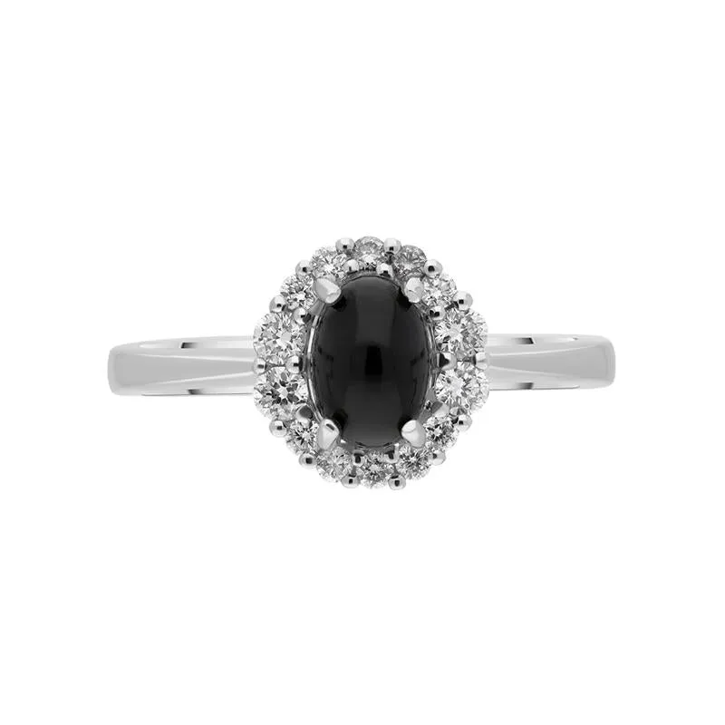 18ct White Gold Whitby Jet 0.25ct Diamond Oval Centre Ring sold by Jura Watches product image thumbnail 3