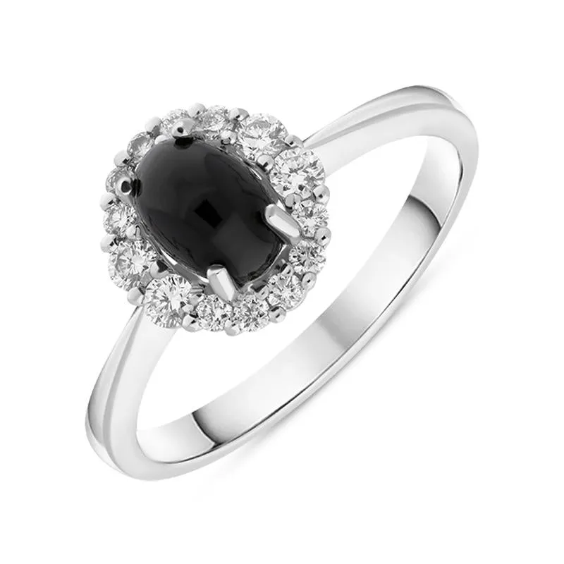 18ct White Gold Whitby Jet 0.25ct Diamond Oval Centre Ring sold by Jura Watches