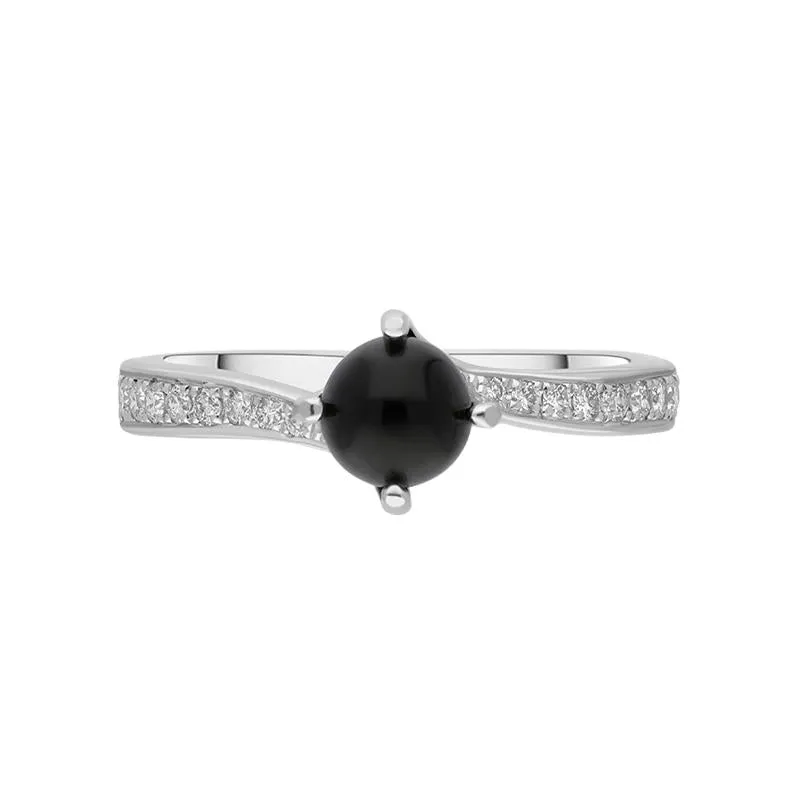 18ct White Gold Whitby Jet 0.16ct Diamond Tapered Shoulder Ring sold by Jura Watches product image thumbnail 3