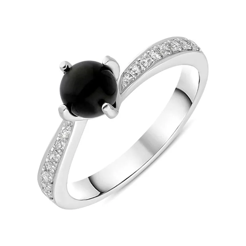 18ct White Gold Whitby Jet 0.16ct Diamond Tapered Shoulder Ring sold by Jura Watches