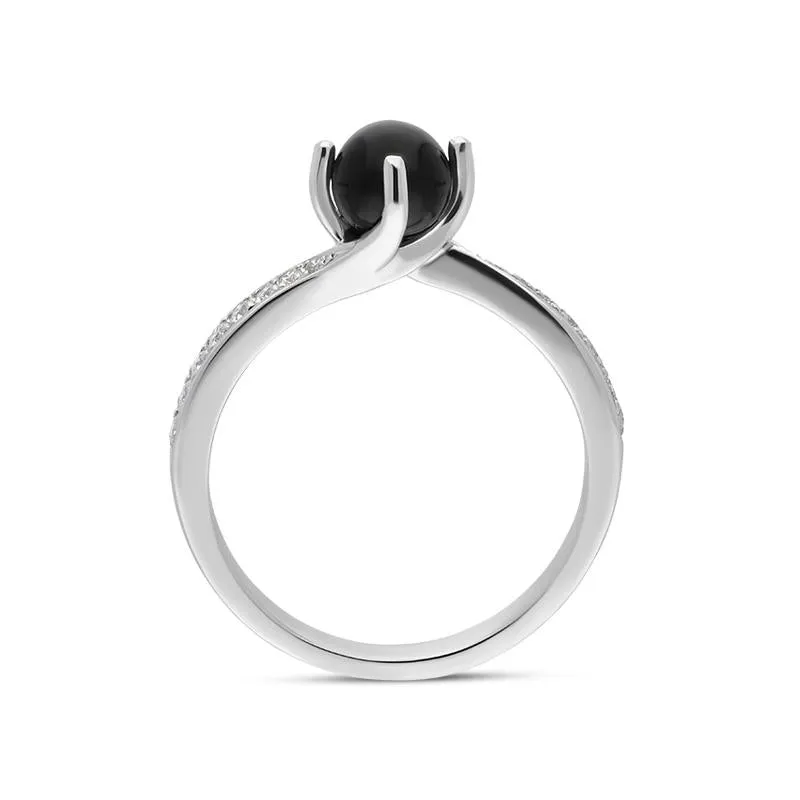 18ct White Gold Whitby Jet 0.16ct Diamond Tapered Shoulder Ring sold by Jura Watches product image thumbnail 2