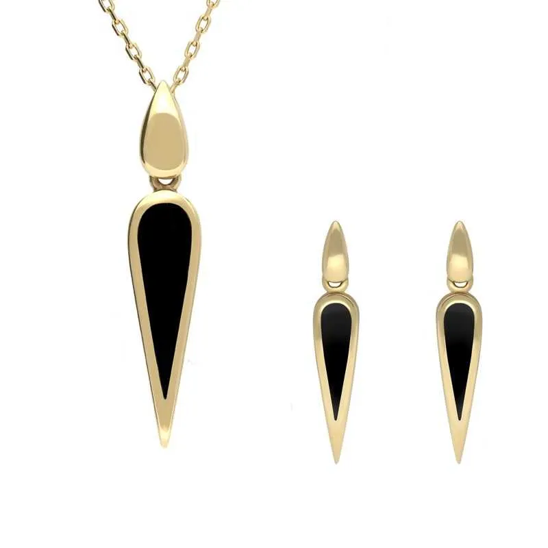 9ct Yellow Gold Whitby Jet Toscana Pear Drop Two Piece Set sold by Jura Watches