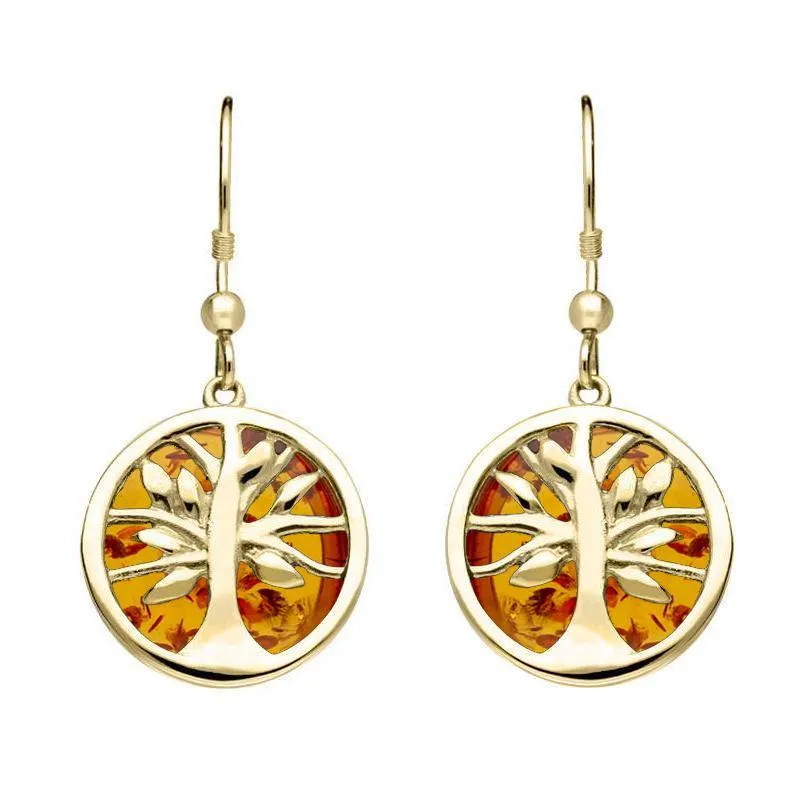 9ct Yellow Gold Amber Round Tree Drop Earrings sold by Jura Watches