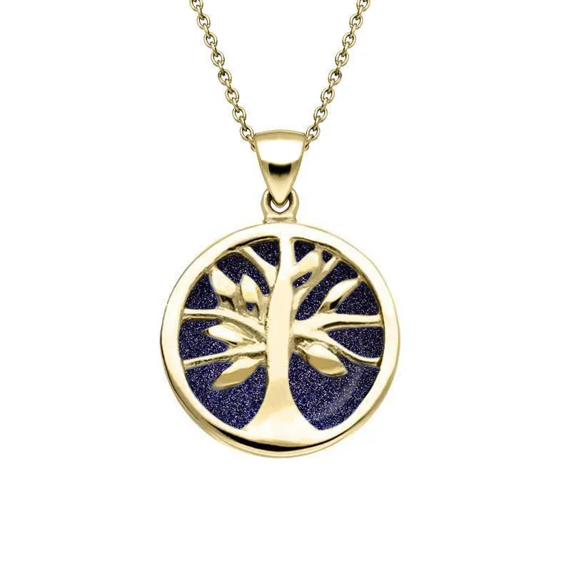 9ct Yellow Gold Blue Goldstone Small Round Tree of Life Necklace sold by Jura Watches