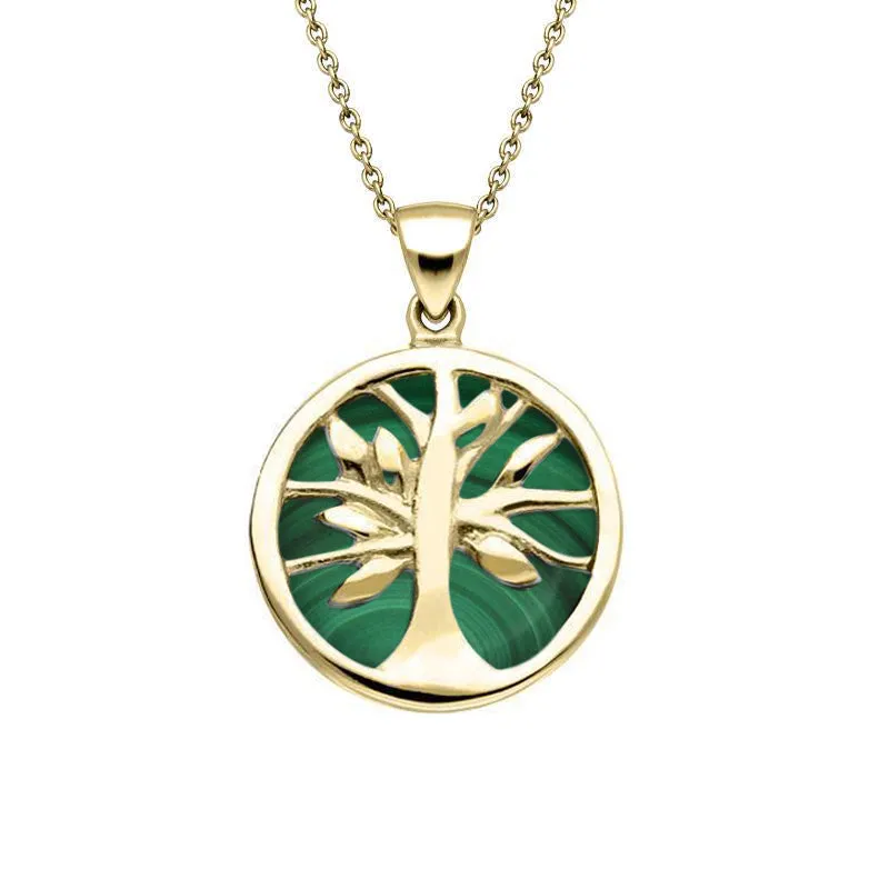 9ct Yellow Gold Malachite Small Round Tree of Life Necklace sold by Jura Watches