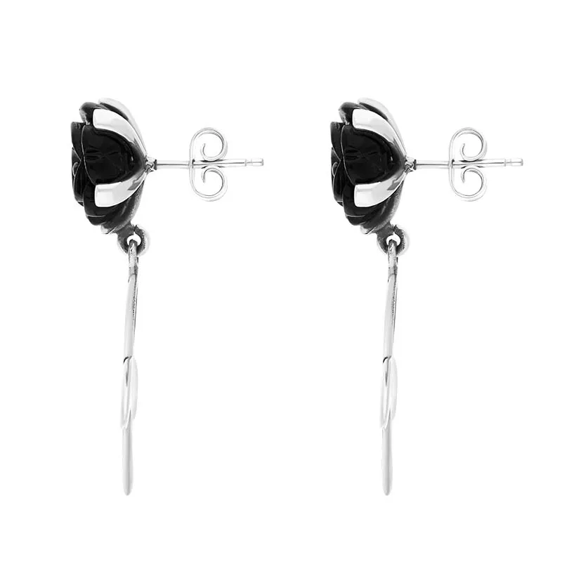 Sterling Silver Whitby Jet Tuberorse Triple Leaf Drop Earrings sold by Jura Watches product image thumbnail 2