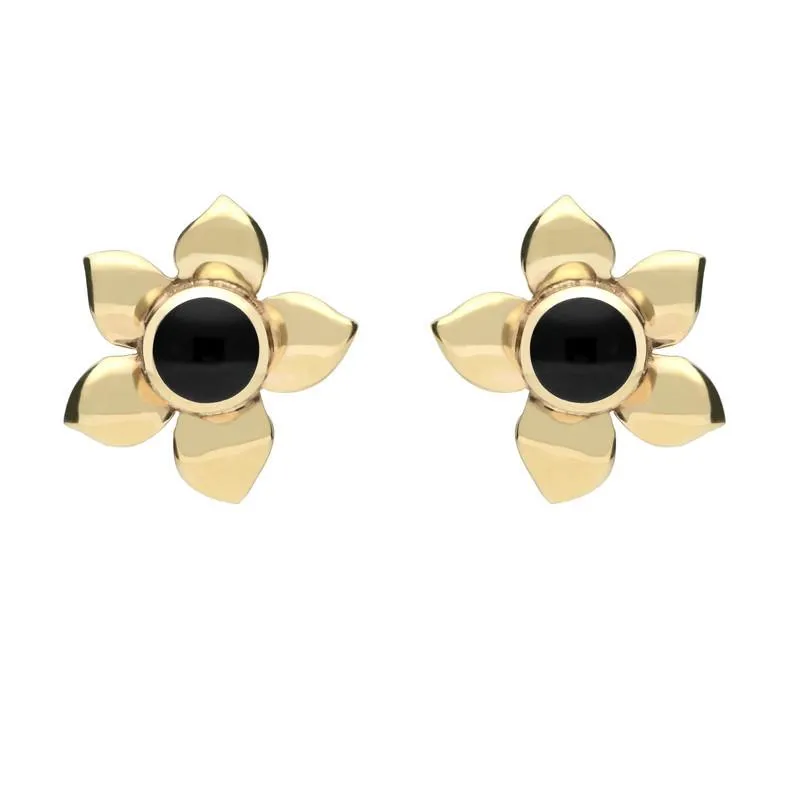 9ct Yellow Gold Whitby Jet Petal Stud Earrings sold by Jura Watches