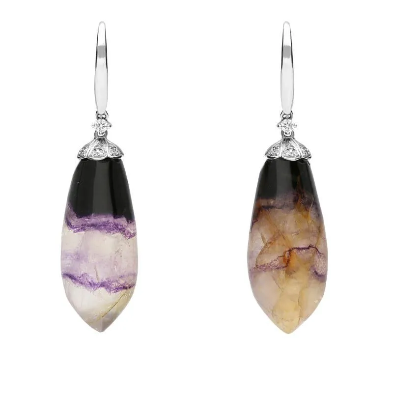 18ct White Gold Blue John 0.15 Carat Diamond Cluster Drop Earrings sold by Jura Watches