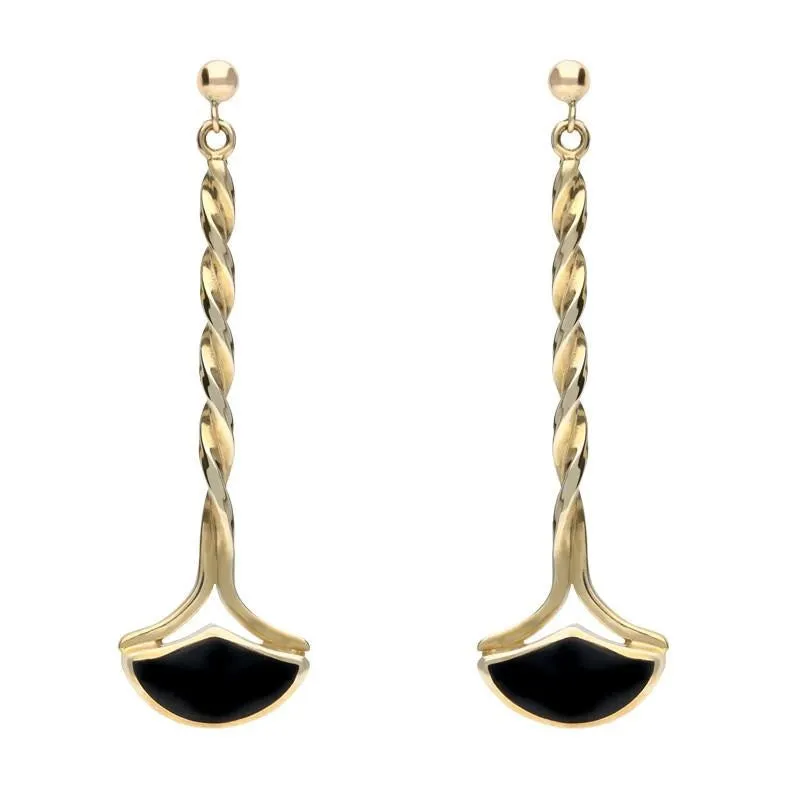 9ct Yellow Gold Whitby Jet Twisted Drop Earrings sold by Jura Watches