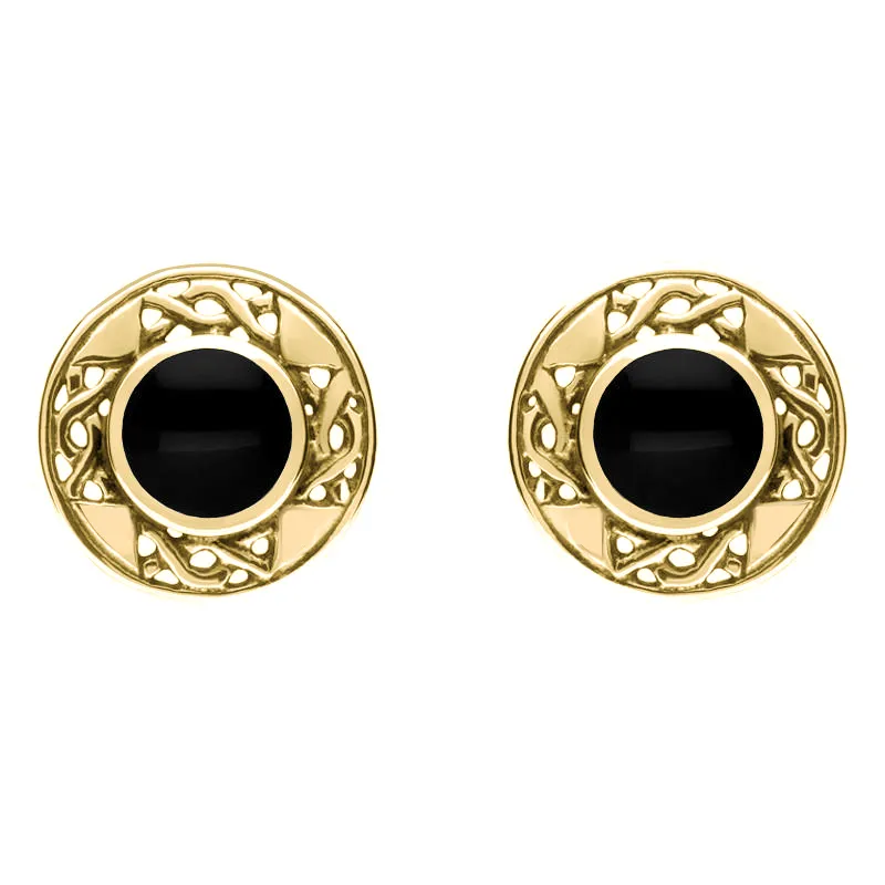 9ct Yellow Gold Whitby Jet Round Celtic Stud Earrings sold by Jura Watches