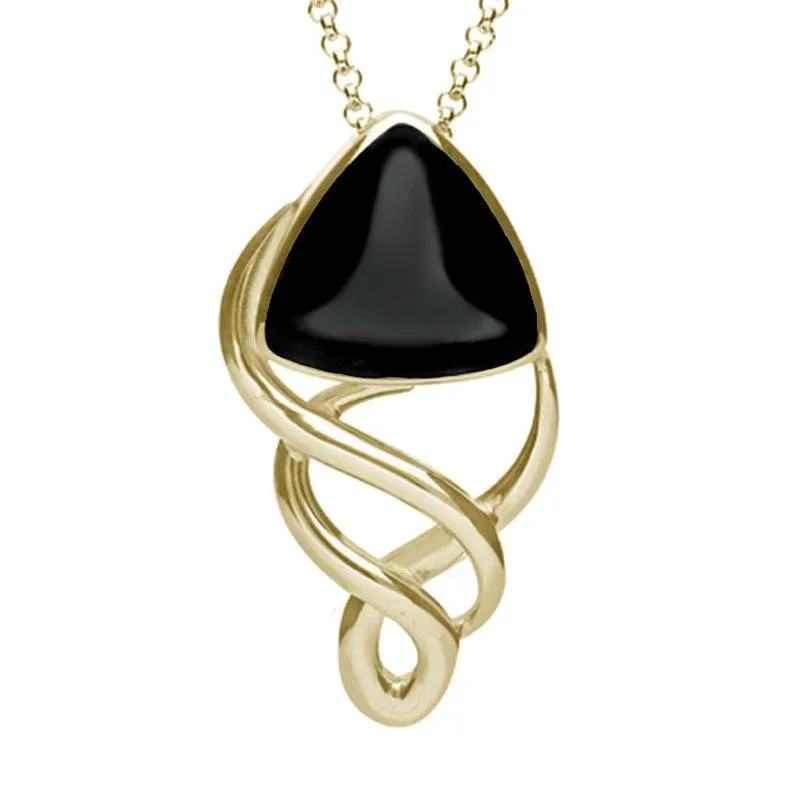 9ct Yellow Gold Whitby Jet Curved Triangle Celtic Necklace sold by Jura Watches
