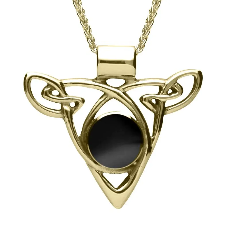 9ct Yellow Gold Whitby Jet Triangle Knot Celtic Necklace sold by Jura Watches