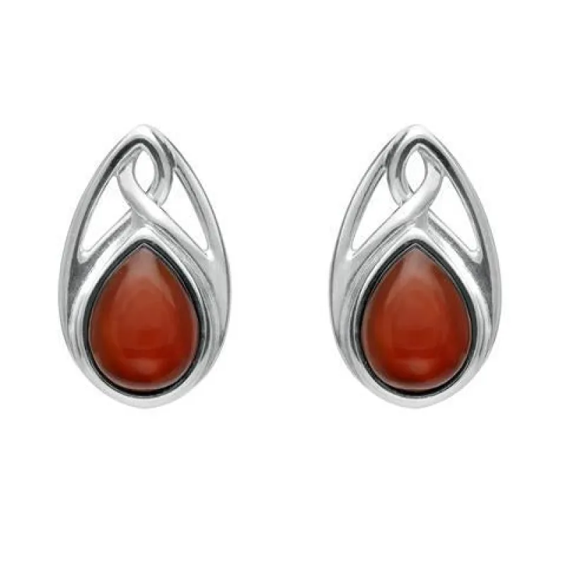 Sterling Silver Carnelian Pear Shaped Celtic Stud Earrings sold by Jura Watches