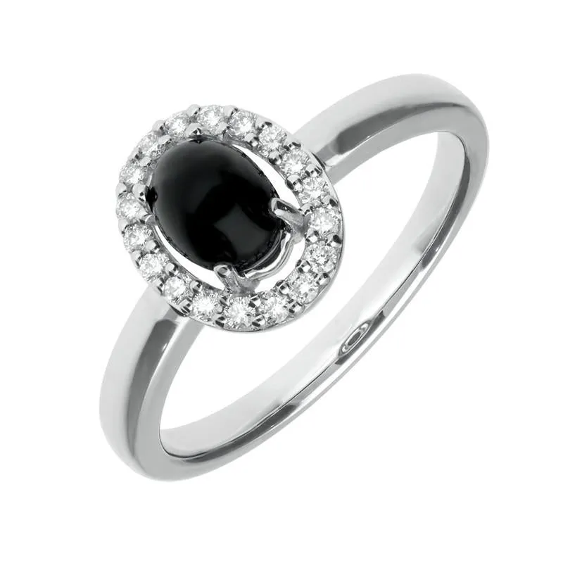 18ct White Gold Whitby Jet 0.17ct Diamond Oval Ring sold by Jura Watches